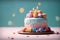 Colorful Birthday Cake on Pastel Background for Sweet Celebrations and Happy Moments. created with Generative AI