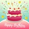 Colorful birthday card theme with party cake
