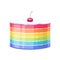 Colorful birthday rainbow cake decorated with cherry vector illustration.