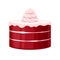 Colorful birthday red velvet cake decorated with cream vector illustration.