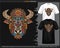 Colorful bison head mandala arts isolated on black and white t shirt
