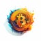 Colorful Bitcoin Coin Art With Fluid Brushwork