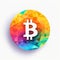 Colorful Bitcoin Icon On White Background: Dynamic Art With Flat Design