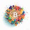 Colorful Bitcoin Print: Symbolic Elements, Fluid Networks, And Bold Design