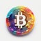 Colorful Bitcoin Symbol On White Background - Layered Imagery With Subtle Irony