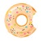 Colorful bitten donut on white background