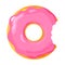 Colorful bitten donut on white background