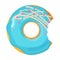 Colorful bitten donut on white background