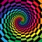 Colorful and Black Spirals of the Rectangles Radial Expanding from the Center. Optical Illusion of Depth and Volume