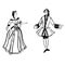 Colorful black and white pattern for coloring. Illustration of a girl and a guy dancing an old dance