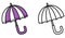 Colorful and black and white umbrella for coloring book