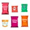 Colorful blank boil food snack packaging for chocolate cookies, sweets, sugar, pepper, coffee, spices, salt, chips