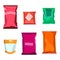 Colorful blank boil food snack packaging for chocolate cookies, sweets, sugar, pepper, coffee, spices, salt, chips