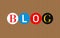 Colorful Blog letters over brown stripped background. Vintage style.