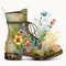 Colorful Blooms Watercolor Springtime Boots - Generative AI