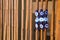 Colorful blue amulets on door hanging bamboo decor