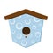 Colorful blue birdhouse icon in flat style for spring card desing