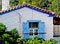 A colorful blue colored house on the Greek island of Samos
