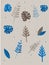 Colorful blue and gray tropical leaves with dotted lines on background
