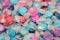 Colorful blue, pink, purple salt water taffy