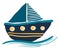 A colorful blue sailing boat vector or color illustration