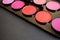 Colorful blush set. Professional cosmetics.