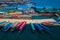 Colorful boat and raft house in Song Kalia River