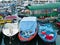 Colorful boat at Sai Kung seaside scenic Hong Kong