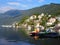 Colorful boats in haven in Ascona travel city with view on Lake Maggiore in Switzerland