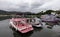 Colorful boats on the inner canal in Paraty in Brazil.