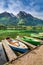 Colorful boats on the lake Hintersee in the Alps