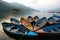 Colorful boats in Phewa lake, Nepal