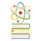 Colorful Books and Atom Flat Icon on White