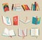 Colorful books icons set, vector illustration. Learn and study. Collection with opened and closed books. Education and