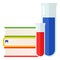 Colorful Books and Vials Flat Icon on White