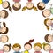 colorful border with half body group cartoon children