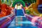 Colorful bounce slide for children entertainment in backyard