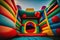 Colorful bouncy castles, without anyone. Ai generated