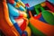 Colorful bouncy castles, without anyone. Ai generated