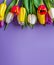 Colorful bouquet of beautiful tulips. Full frame background. Greeting card with copy space for your advertising text message for