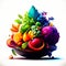 colorful bouquet of fruits and vegetables on a white background. AI generated