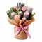 Colorful Bouquet Of Mini Cacti With Pink Ribbon