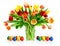 Colorful bouquet of tulips in a vase