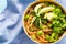 Colorful Bowl with Noodles, Avocado,Broccoli and Edamame Beans. Clean Eating