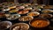 Colorful bowls of curry spicy, vibrant cuisine generated by AI