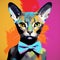 Colorful Bowtie Abyssinian: Aggressive Digital Illustration Inspired By Andy Warhol