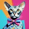 Colorful Bowtie: A Pop Art Inspired Image Of An Ocicat In Andy Warhol Style