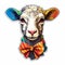 Colorful Bowtie Sheep Sticker In Steampunk Style