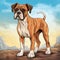 Colorful Boxer Dog Illustration With Naturalistic Landscape Background