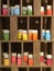 Colorful boxes of tea-related snacks displayed in a tea shop in Xiamen city, China